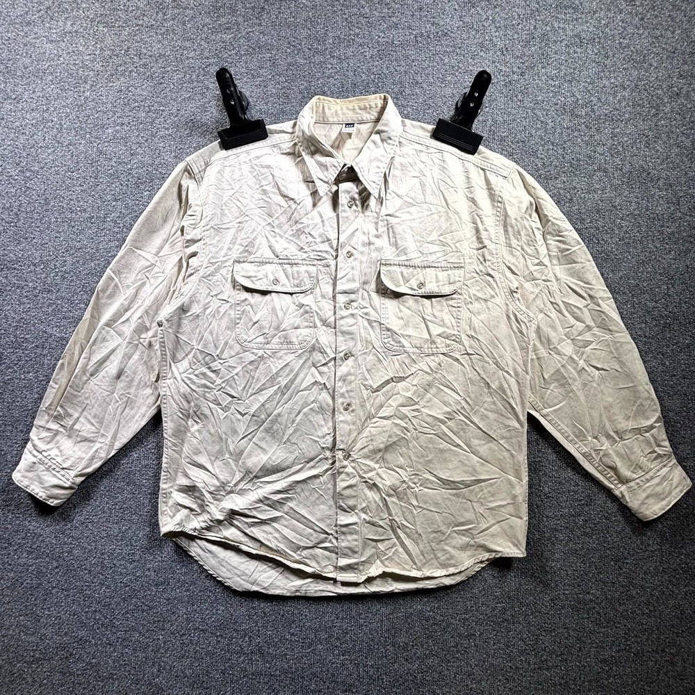 Vintage Gap Factory Store Shirt Men's Large Beige 100% Cotton Utility Workwear